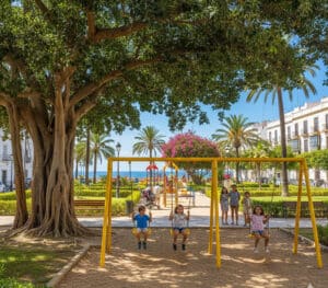 Cadiz with Kids at Parque Genovés enjoying shaded playgrounds