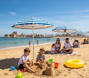 Cadiz with Kids enjoying La Caleta beach with safe shallow waters