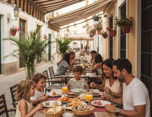 Cadiz with Kids enjoying shaded tapas terrace in Old Town Cádiz