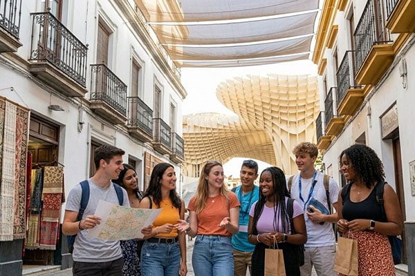 CIEE Study Abroad Seville students walking in city center