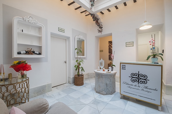 Reception area of Palacete de la Alameda boutique hotel in Cádiz Old Town